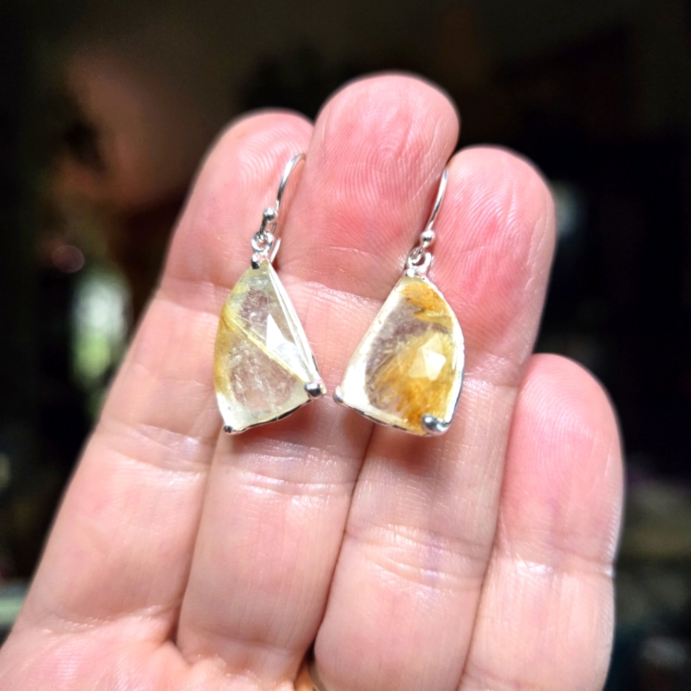 Rutilated Quartz sterling silver earrings